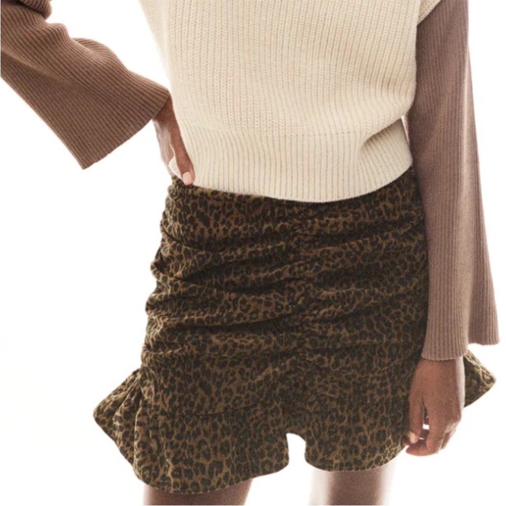 Animal-printed ruched corduroy skirt